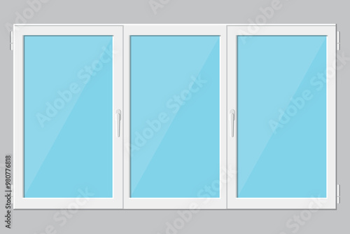 Plastic modern triple casement window in flat style. Vector illustration