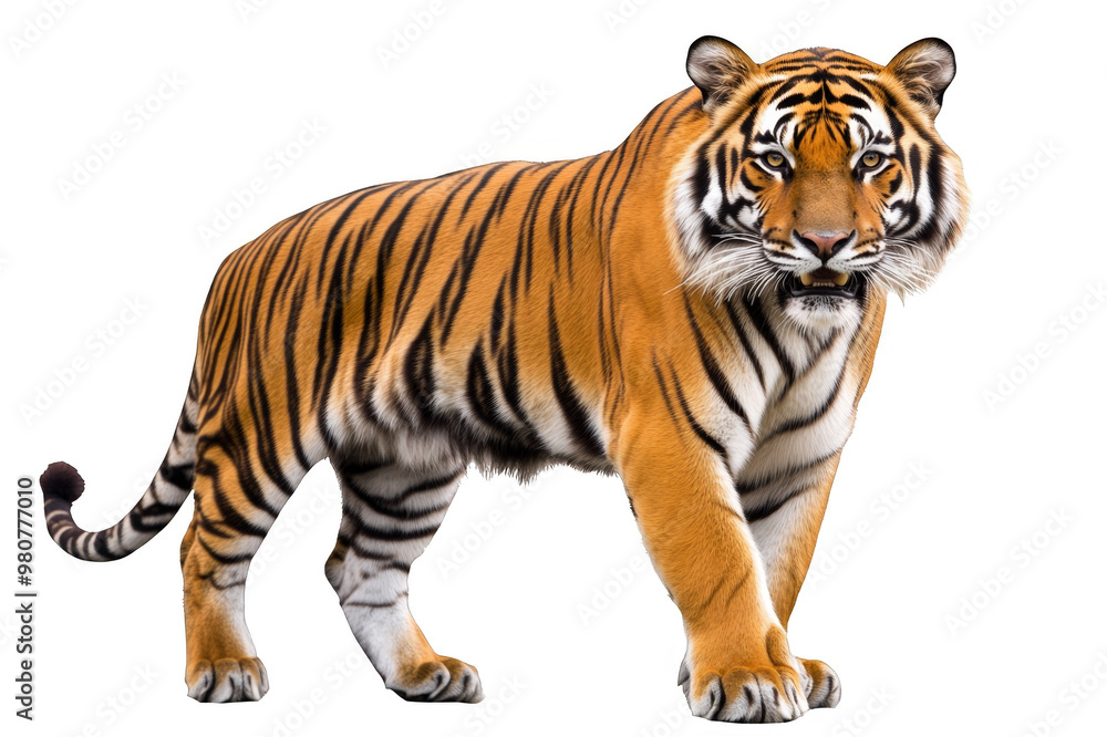Naklejka premium Crouching tiger full length on transparent background