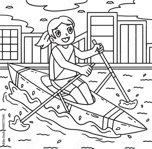 Rowing Oarswoman Coloring Page for Kids photo