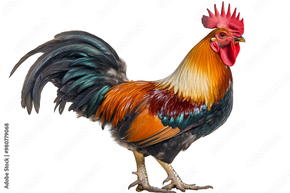 Rooster in full growth close-up on transparent background Rooster in full growth close-up on transparent background