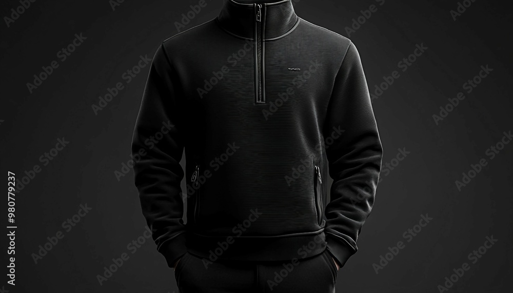 3D Side View of a Black Quarter-Zip Sweater on a White Background 3D Side View of a Black Quarter-Zip Sweater on a White Background