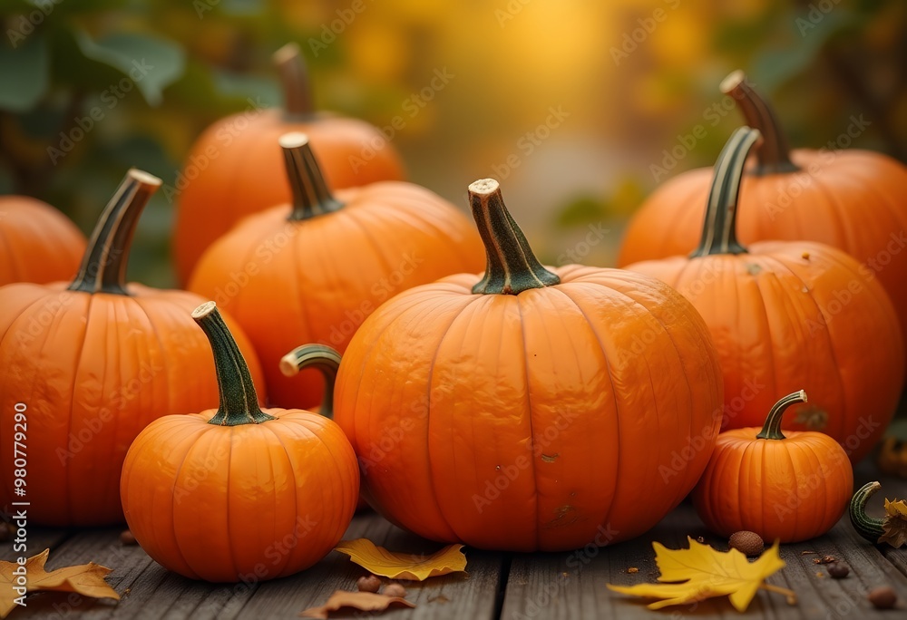 A Group of Pumpkins on a Wooden Surface A Group of Pumpkins on a Wooden Surface