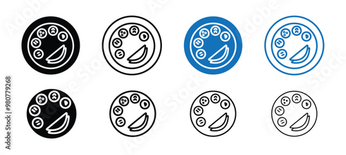 Set of indian thali icon, Indian plate vector icon set collection,  Indian thali icon in different editable styles