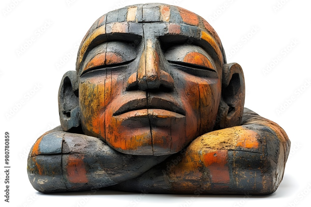 a wooden sculpture of a person sleeping
a wooden sculpture of a person sleeping