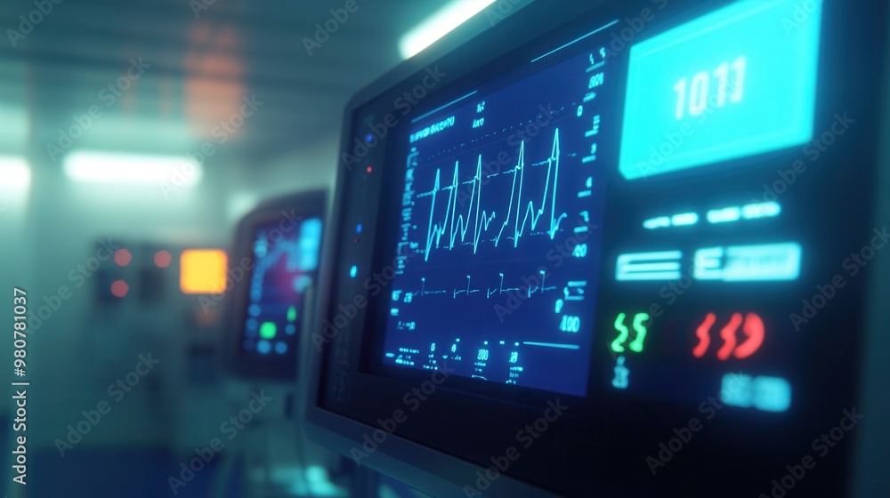 Advanced Medical Monitor Displaying Vital Signs and Heart Rate Advanced Medical Monitor Displaying Vital Signs and Heart Rate