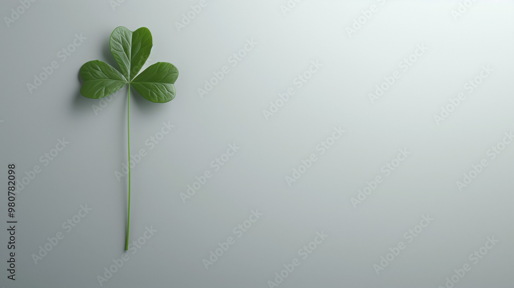 Single green shamrock on a clean white background, St. Patrick's Day themed, simple and symbolic, copy space Single green shamrock on a clean white background, St. Patrick's Day themed, simple and symbolic, copy space