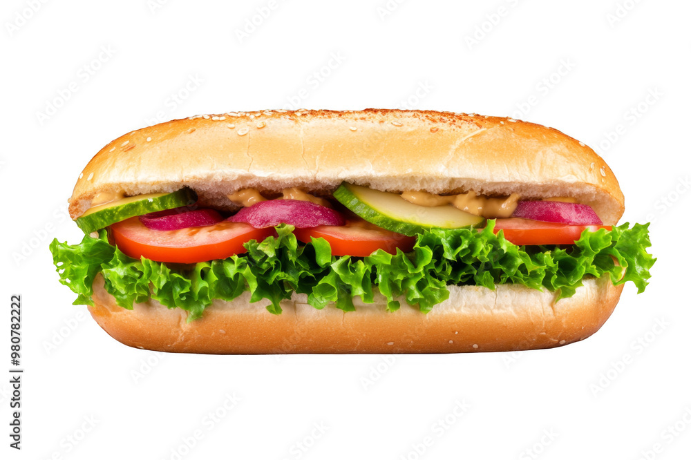 Juicy vegan sandwich with greens, tomatoes, cucumbers and onions on a transparent background Juicy vegan sandwich with greens, tomatoes, cucumbers and onions on a transparent background