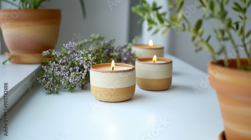 handmade candles sit on the table