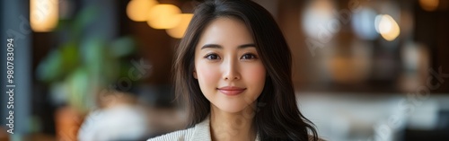 Beautiful portrait of an Asian woman in a modern cozy setting