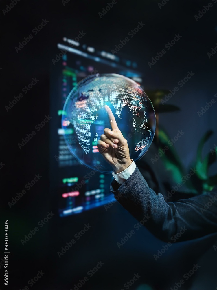 A hand reaches out to touch a digital globe, a symbol of global connection. A hand reaches out to touch a digital globe, a symbol of global connection.