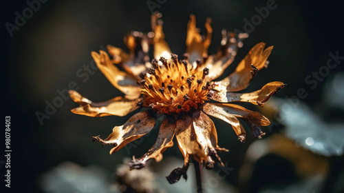 The concept of a world without war. Metal militarized flowers close-up.