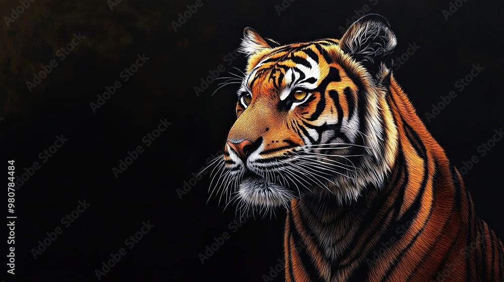 Majestic Tiger Portrait Against Dark Background Majestic Tiger Portrait Against Dark Background