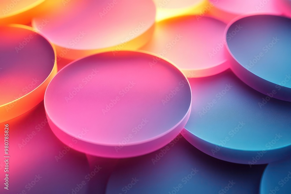 Obraz premium abstract composition of luminous pastel circles soft pink orange and blue geometric shapes with gradient glow on white background