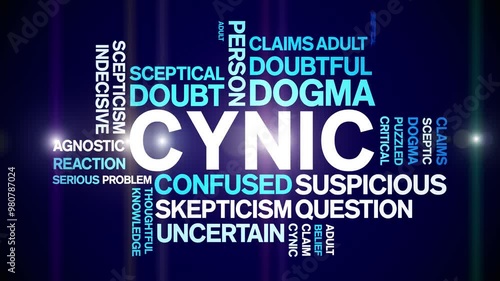 Cynic animated word cloud;text design animation tag kinetic typography seamless loop.