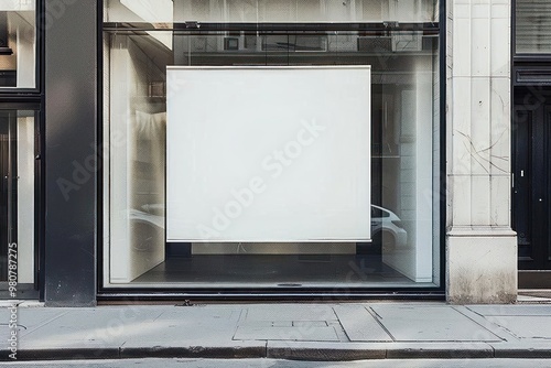 A blank white shop window mockup transportation automobile vehicle.