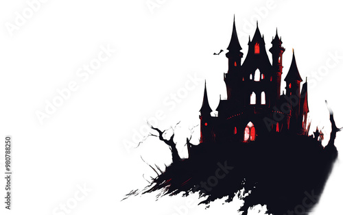 Halloween castle in the night isolated on white or transparent background