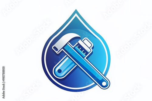 A professional, modern logo design concept for a plumbing company, featuring a stylized pipe wrench and droplet icon photo