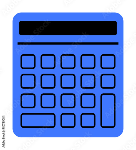 A blue calculator with black display and buttons. Ideal for finance, education, business, technology, and apps. Simple vector style.