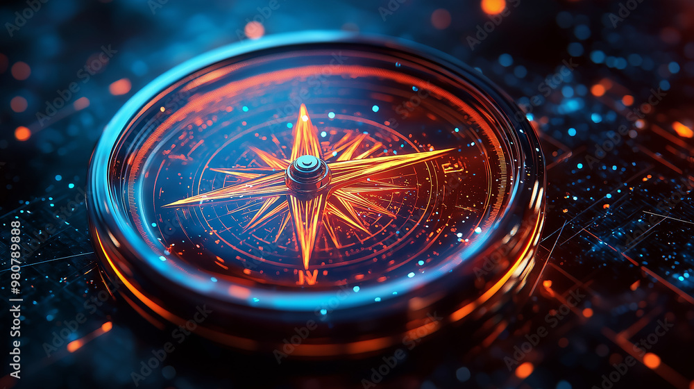 3D icon of a compass in holographic style 3D icon of a compass in holographic style
