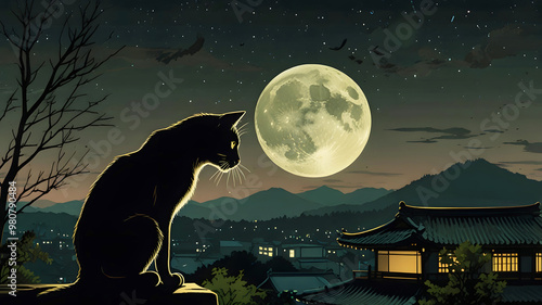 Moonlit Serenity: A Cat’s Contemplation