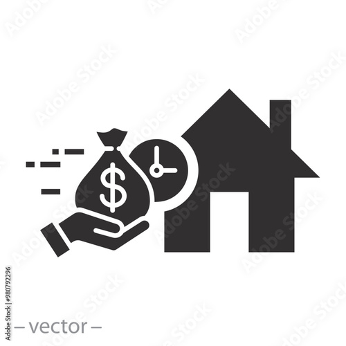 estate mortgage icon, home loan, payout house credit, save money, flat vector illustration