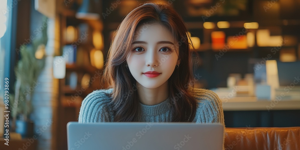 Beautiful portrait of an Asian woman in a modern cozy setting Beautiful portrait of an Asian woman in a modern cozy setting