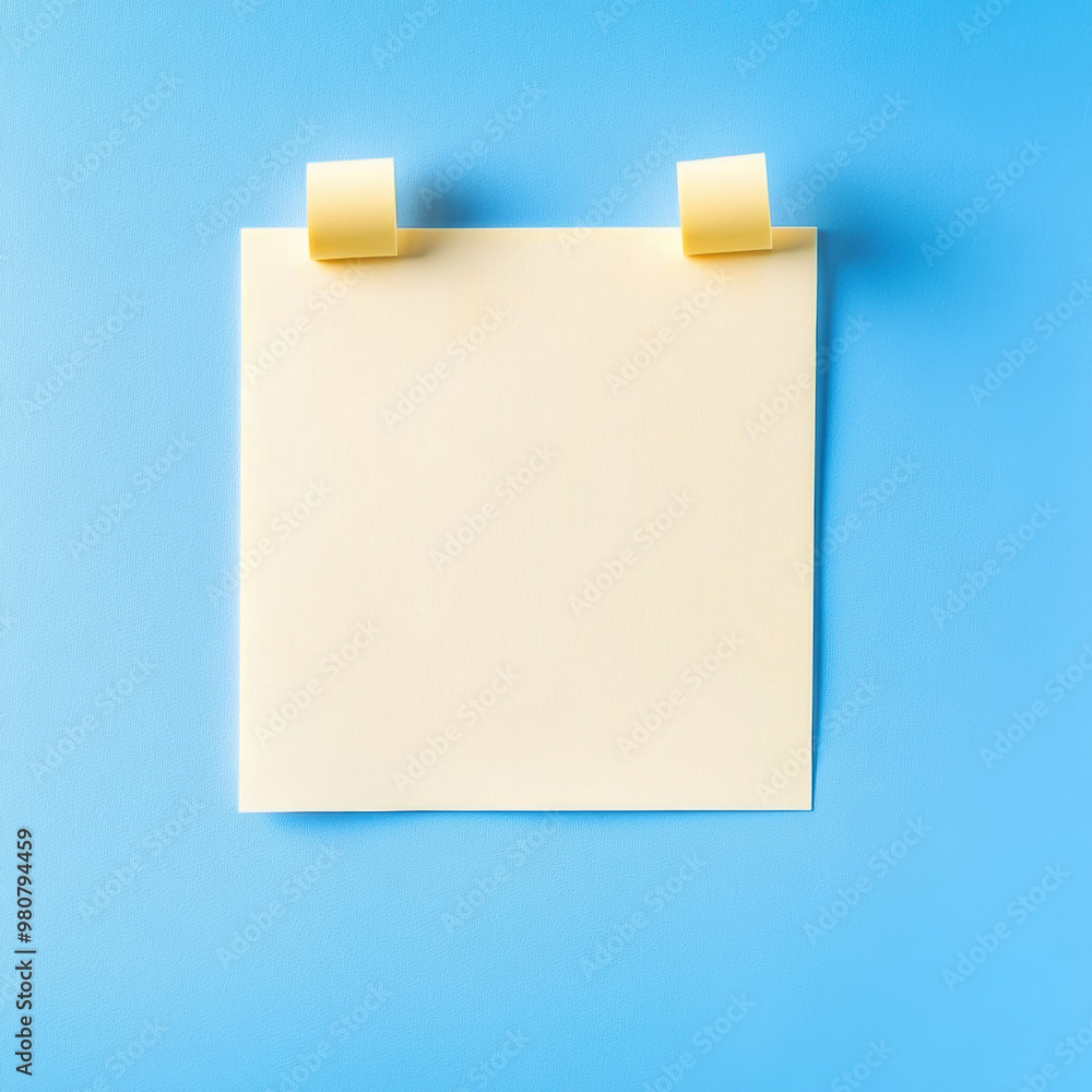 A blank adhesive note is attached to blue background, perfect for messages or reminders. simplicity of design evokes sense of organization and creativity A blank adhesive note is attached to blue background, perfect for messages or reminders. simplicity of design evokes sense of organization and creativity