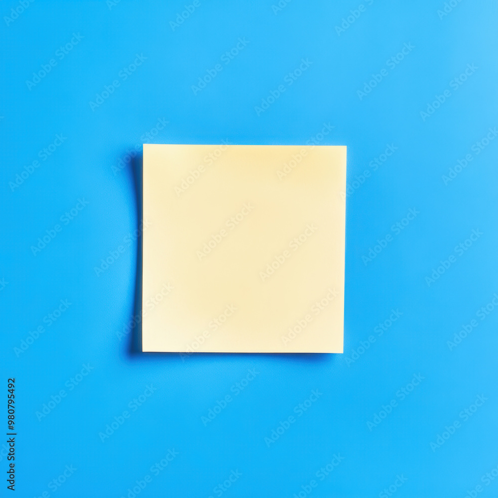 A blank yellow sticky note on vibrant blue background, perfect for messages or reminders, evokes sense of creativity and organization A blank yellow sticky note on vibrant blue background, perfect for messages or reminders, evokes sense of creativity and organization
