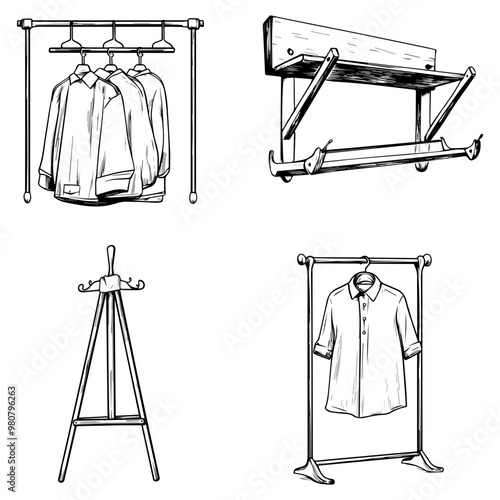 Clothing Rack Designs Illustrations of Garment Racks, Hangers, and Shelves
