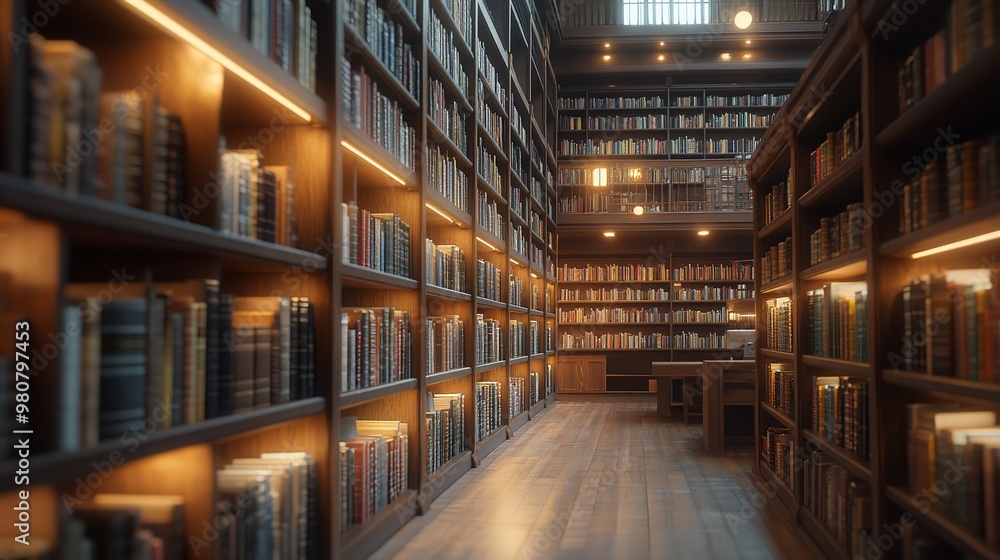 Eyecatching Old library or bookshop with many books on shelves Eyecatching Old library or bookshop with many books on shelves