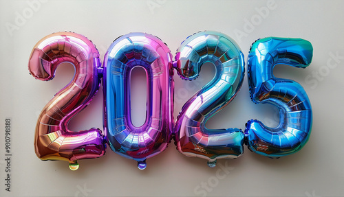 Number 2025 in holographic rainbow balloons