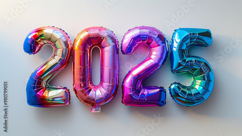 Number 2025 in holographic rainbow balloons