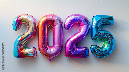 Number 2025 in holographic rainbow balloons