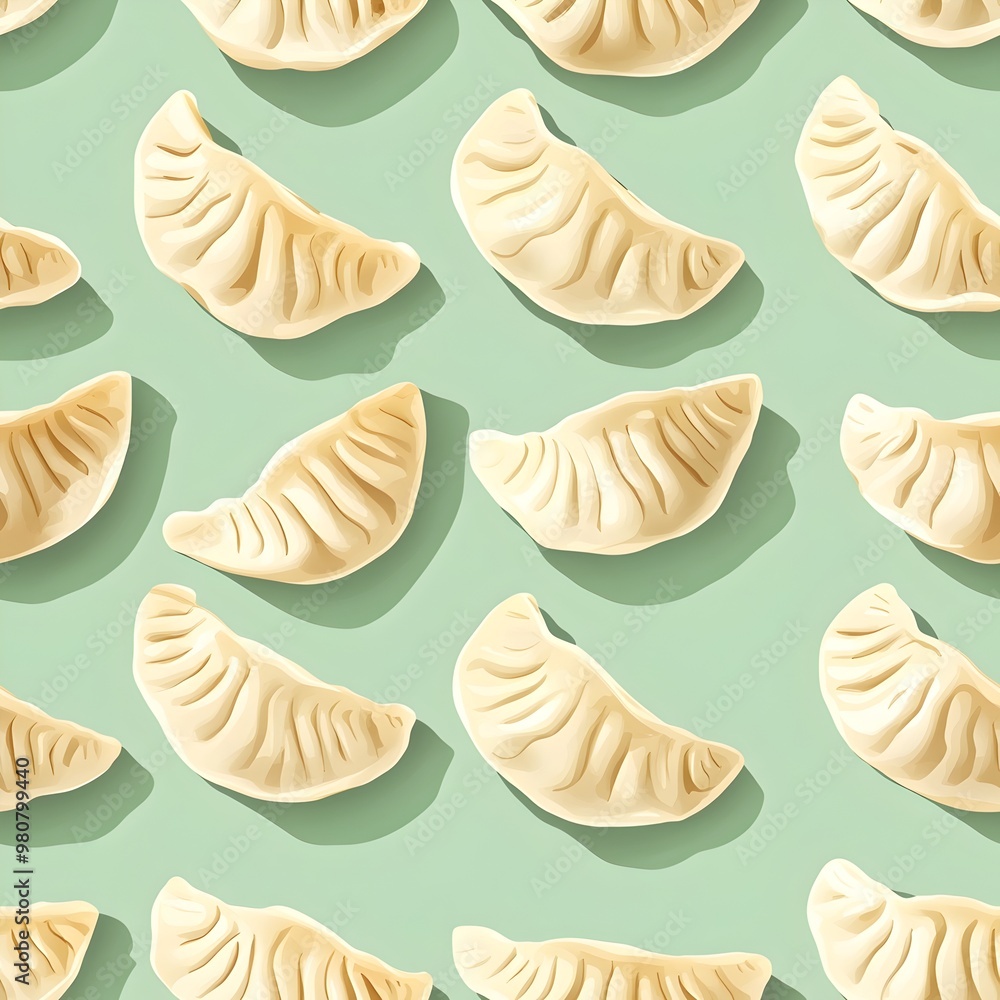 Seamless of Delectable Dumplings on Pastel Green Background Seamless of Delectable Dumplings on Pastel Green Background