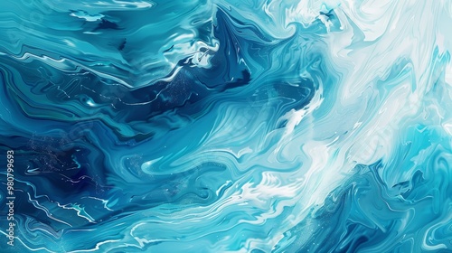 Abstract Blue and White Swirling Marble