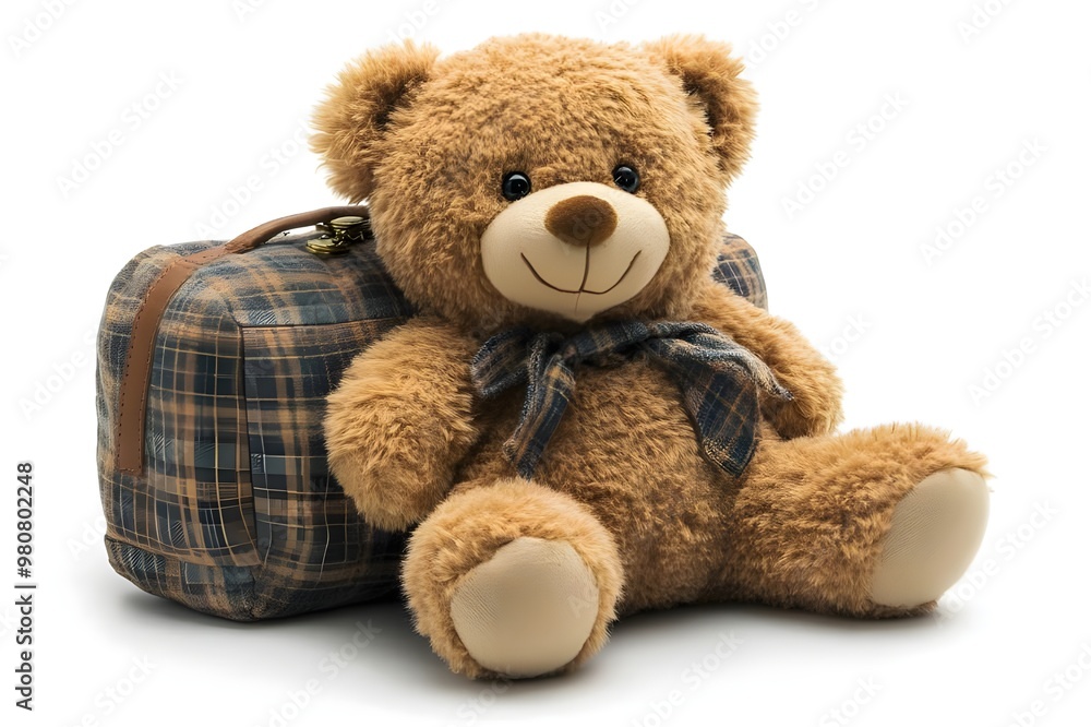 a teddy bear sitting next to a bag
a teddy bear sitting next to a bag