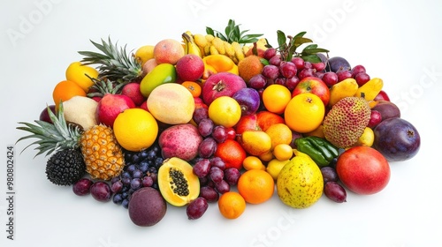 Vibrant Assortment of Fresh Tropical Fruits on White Background