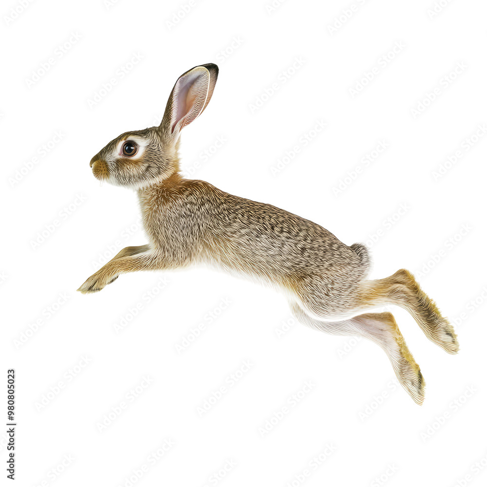 Fototapeta premium A brown rabbit jumps in mid-air.