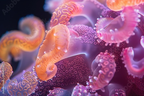 Vibrant Close-Up of Marine Life: Detailed Abstract Patterns and Colors of Underwater Sea Creature