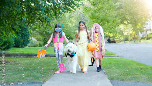 Children And Dog In Hallowe...