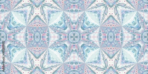 Abstract Kaleidoscope Geometry Psychedelic Art Pastel Pink Blue White Pattern Background