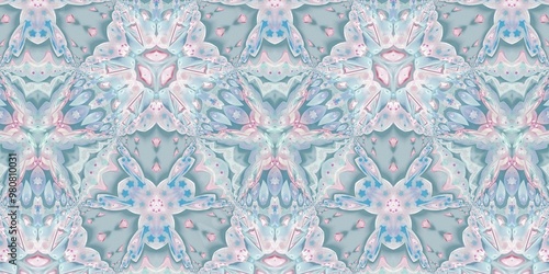 Abstract Kaleidoscope Geometry Psychedelic Art Pastel Pink Blue White Pattern Background