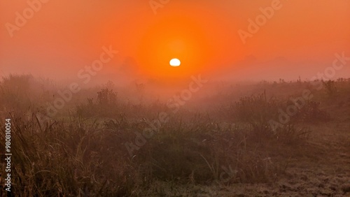 Obraz na płótnie Beautiful sunrise landscape scenery at Clare river, County Galway, Ireland, nature sun background, misty dawn w salonie