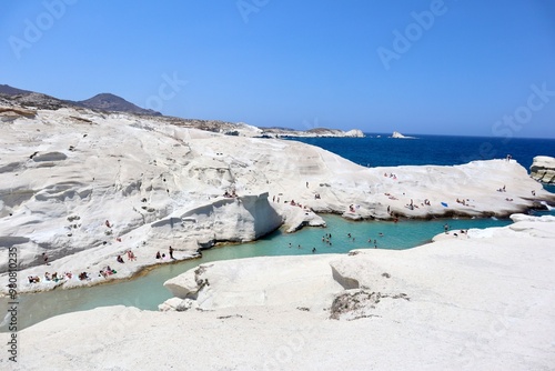 Fototapeta Naklejka Na Ścianę i Meble -  Landscape, Sarakiniko Beach, Moon Beach, Greece, Europe, Summer, Greece Landscape
