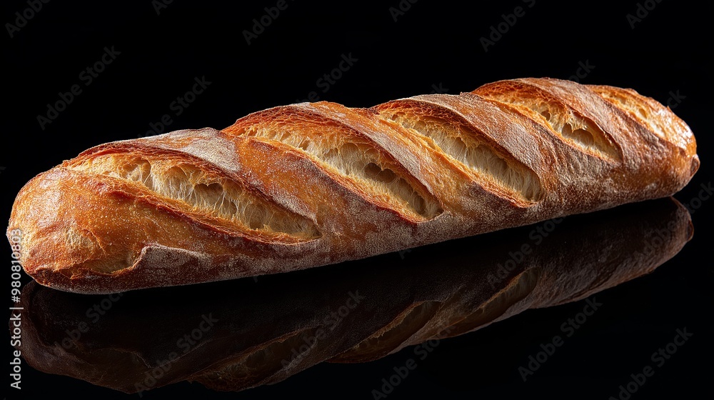 A Freshly Baked Baguette isolated on black background A Freshly Baked Baguette isolated on black background