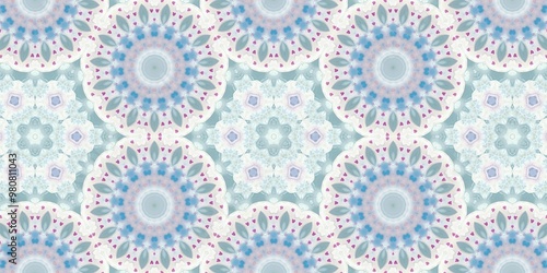 Abstract Kaleidoscope Geometry Psychedelic Art Pastel Pink Blue White Pattern Background