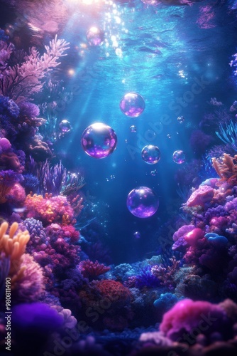 A vibrant underwater scene teeming with floating orbs of light