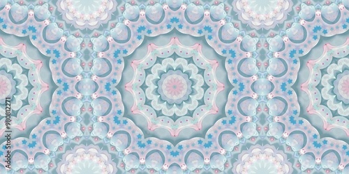 Abstract Kaleidoscope Geometry Psychedelic Art Pastel Pink Blue White Pattern Background