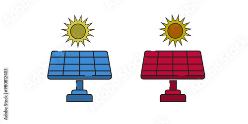 solar panel icon. Power battery alternative sustainable saving energy, sunlight eco electrical renewable industry. outline style. editable stroke. vector illustration design on white background