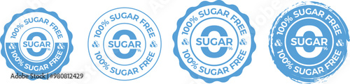 Sugar free icons. Zero sugar label. Set allergen free icons. Allergen free products. Vector Illustration.